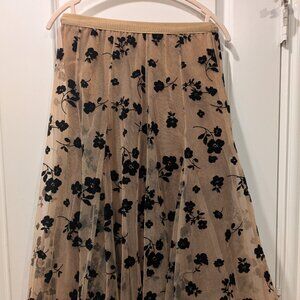 Chickwish 3D Posy Double-Layered Mesh Midi Skirt in Caramel s/m